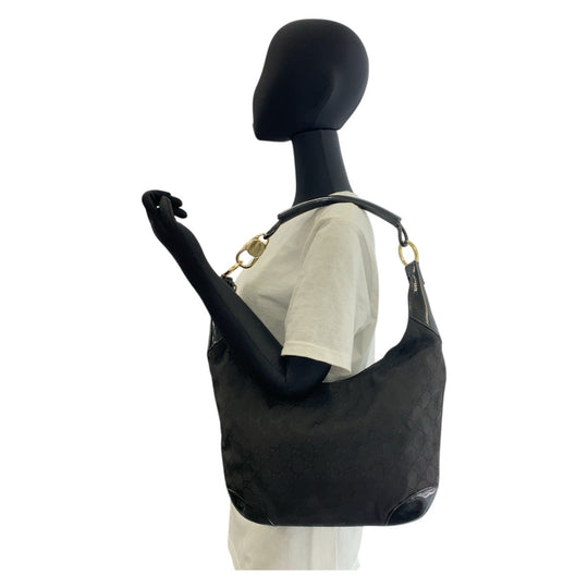 GUCCI Shoulder Bag 001 4157 GG canvas, leather Black GoldMetal Women Used Authentic