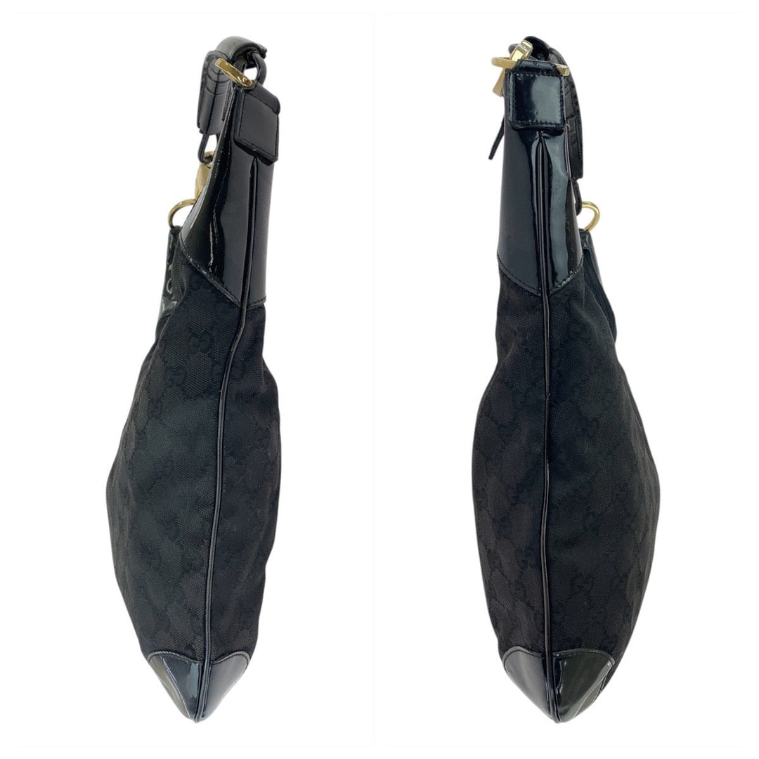 GUCCI Shoulder Bag 001 4157 GG canvas, leather Black GoldMetal Women Used Authentic