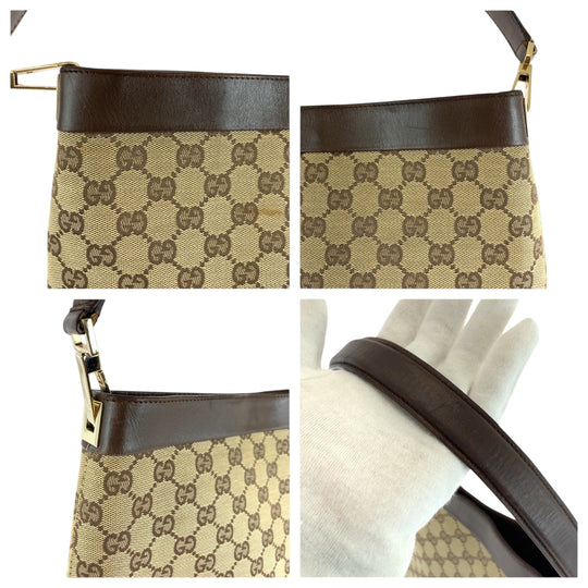 GUCCI Shoulder Bag 001 4231 GG canvas Brown Beige Gold Metal One Shoulder Bag Women Used Authentic