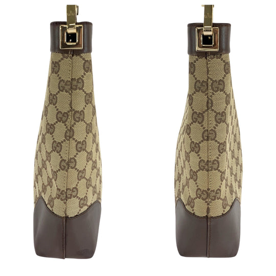 GUCCI Shoulder Bag 001 4231 GG canvas Brown Beige Gold Metal One Shoulder Bag Women Used Authentic