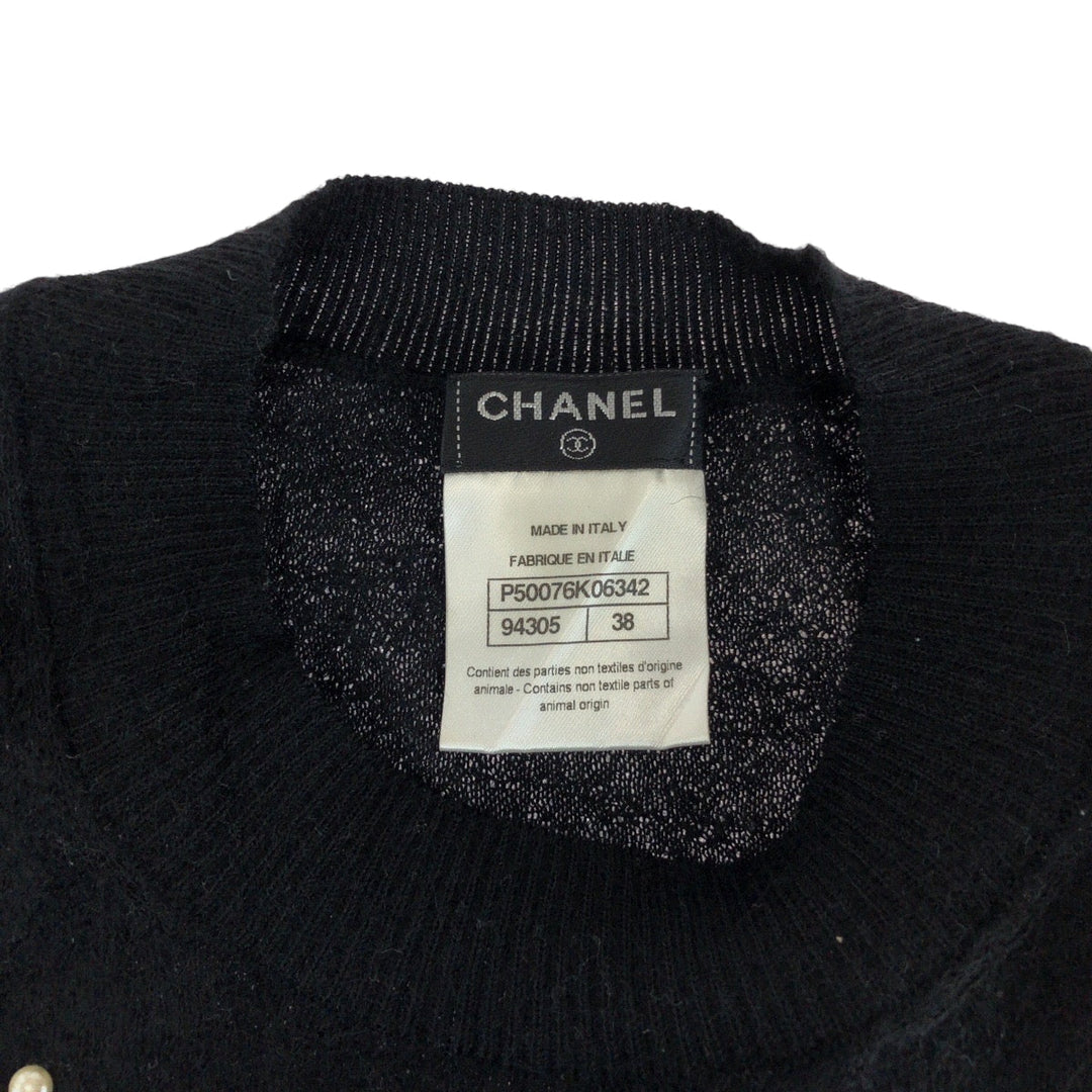 CHANEL Short sleeve T-shirt P50076K06342 cashmere black COCO Mark Pearl 38