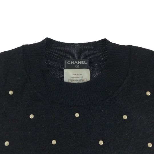 CHANEL Short sleeve T-shirt P50076K06342 cashmere black COCO Mark Pearl 38