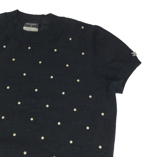 CHANEL Short sleeve T-shirt P50076K06342 cashmere black COCO Mark Pearl 38