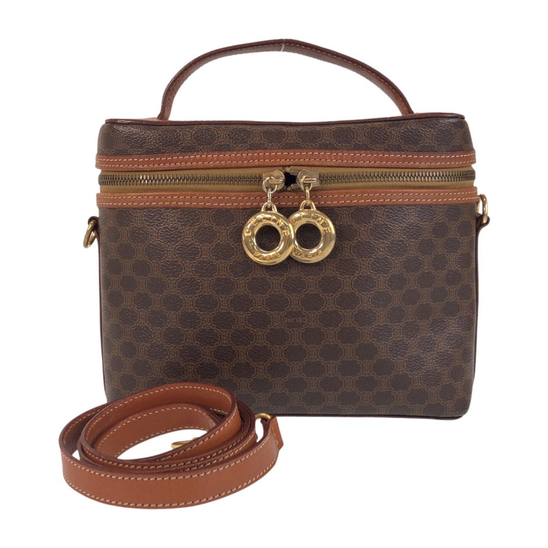 CELINE Shoulder Bag PVC Brown Gold Metal Macadam