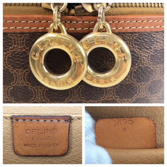 CELINE Shoulder Bag PVC Brown Gold Metal Macadam