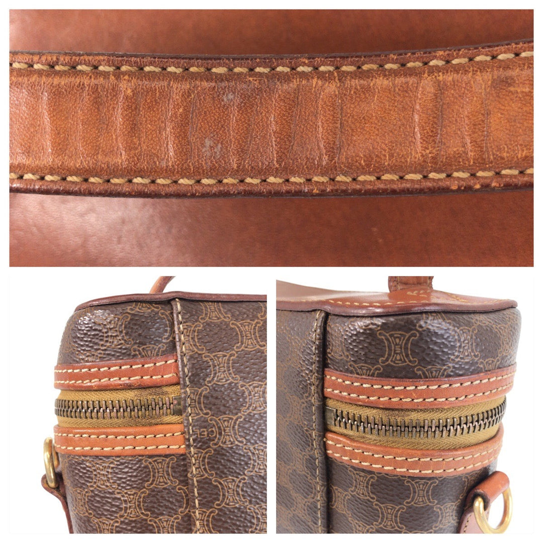 CELINE Shoulder Bag PVC Brown Gold Metal Macadam