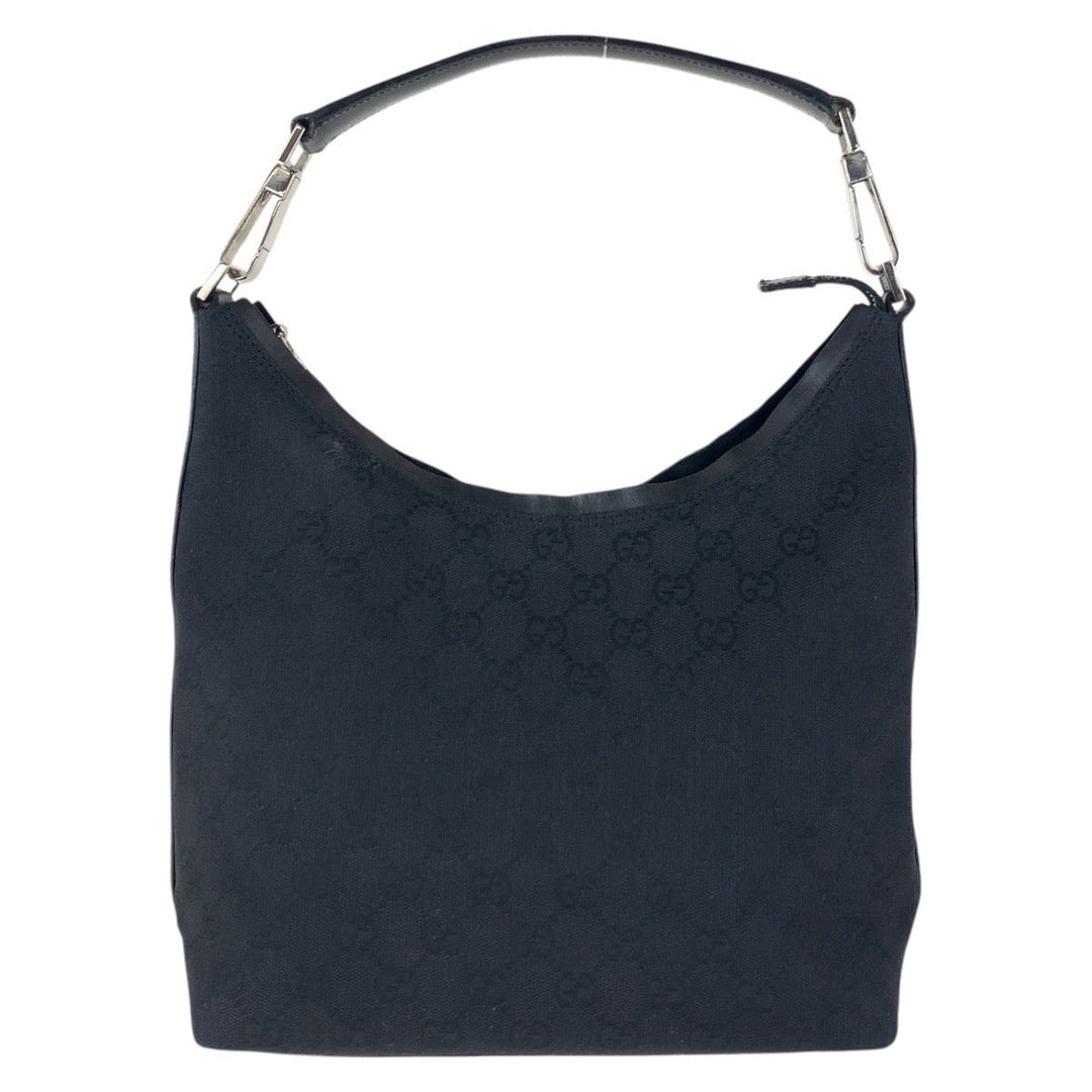 GUCCI Shoulder Bag 000 0602 GG canvas, leather Black SilverMetal Hobo Shoulder Bag Women Used Authentic