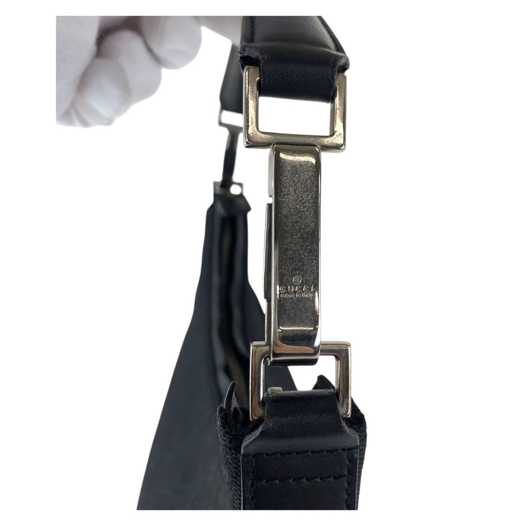 GUCCI Shoulder Bag 000 0602 GG canvas, leather Black SilverMetal Hobo Shoulder Bag Women Used Authentic