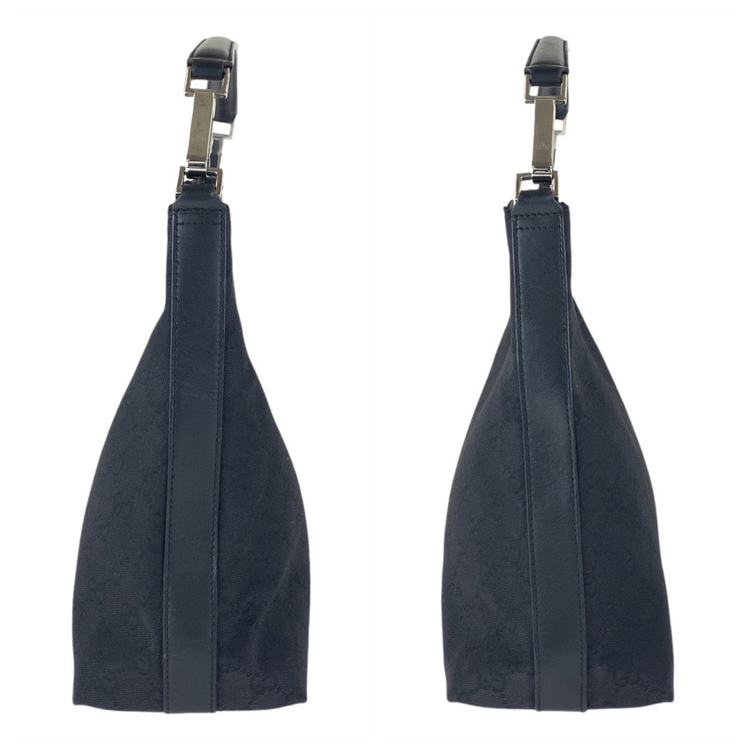 GUCCI Shoulder Bag 000 0602 GG canvas, leather Black SilverMetal Hobo Shoulder Bag Women Used Authentic
