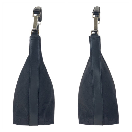 GUCCI Shoulder Bag 000 0602 GG canvas, leather Black SilverMetal Hobo Shoulder Bag Women Used Authentic