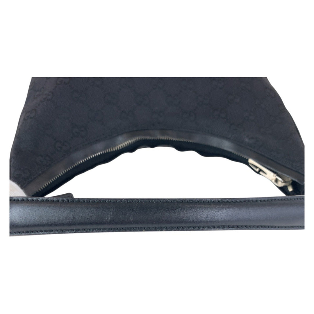 GUCCI Shoulder Bag 000 0602 GG canvas, leather Black SilverMetal Hobo Shoulder Bag Women Used Authentic