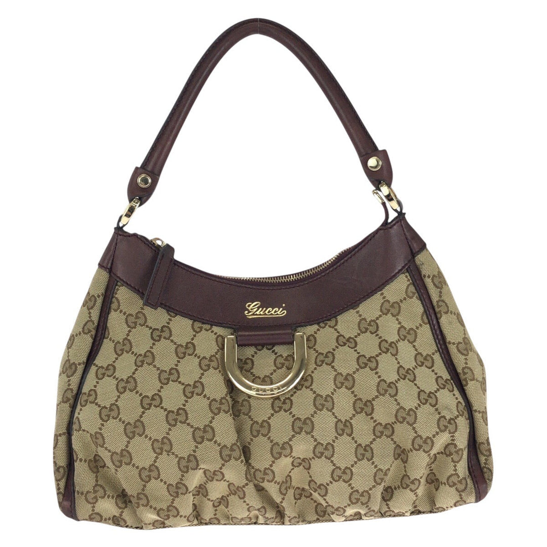 GUCCI Shoulder Bag 190525 GG canvas Beige Brown Gold Metal Abbey