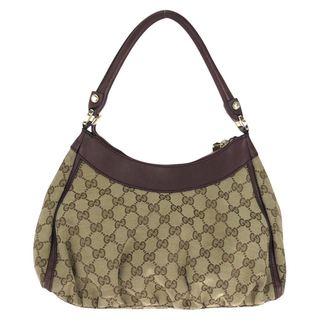 GUCCI Shoulder Bag 190525 GG canvas Beige Brown Gold Metal Abbey