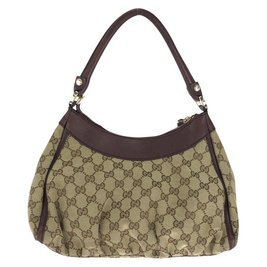 GUCCI Shoulder Bag 190525 GG canvas Beige Brown Gold Metal Abbey