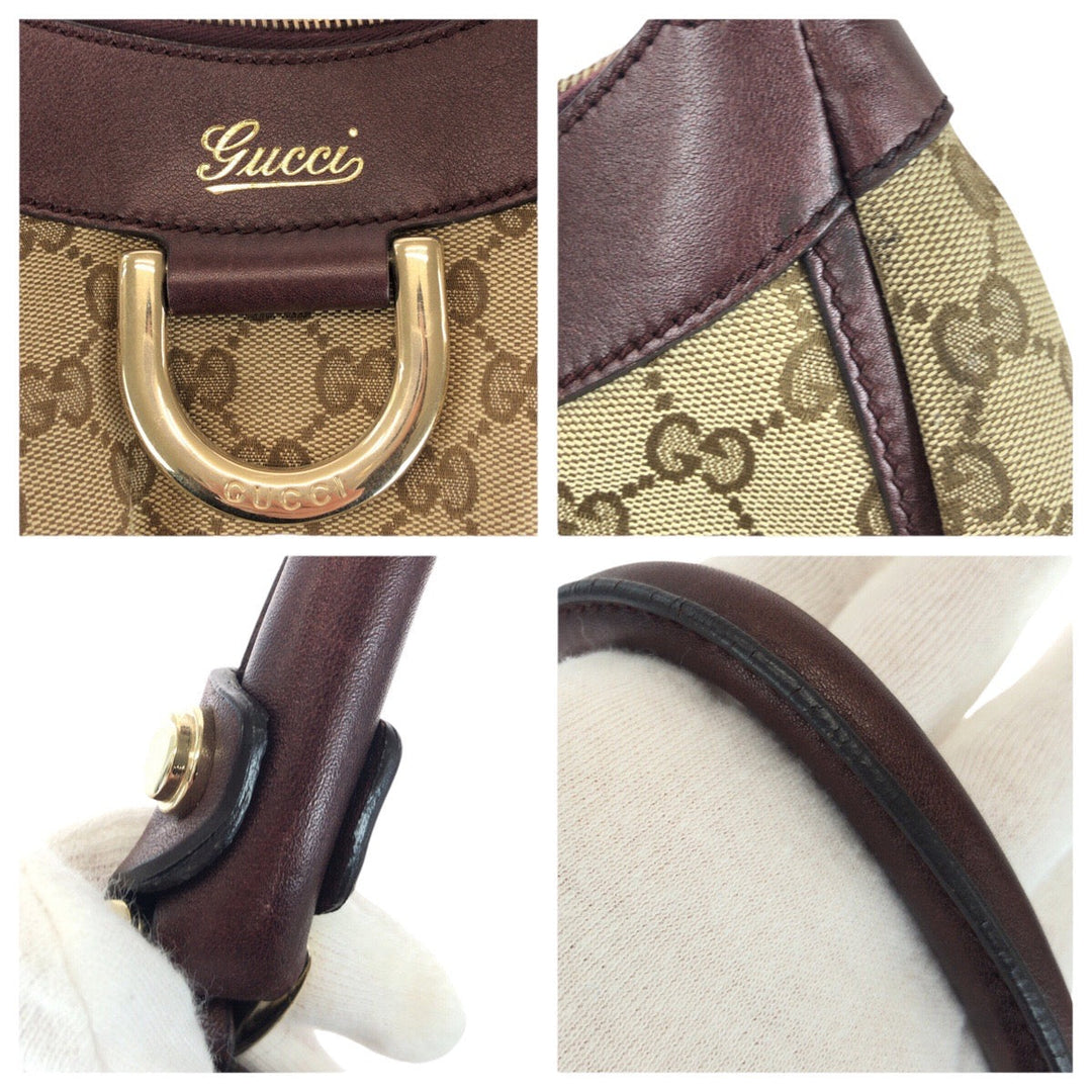 GUCCI Shoulder Bag 190525 GG canvas Beige Brown Gold Metal Abbey