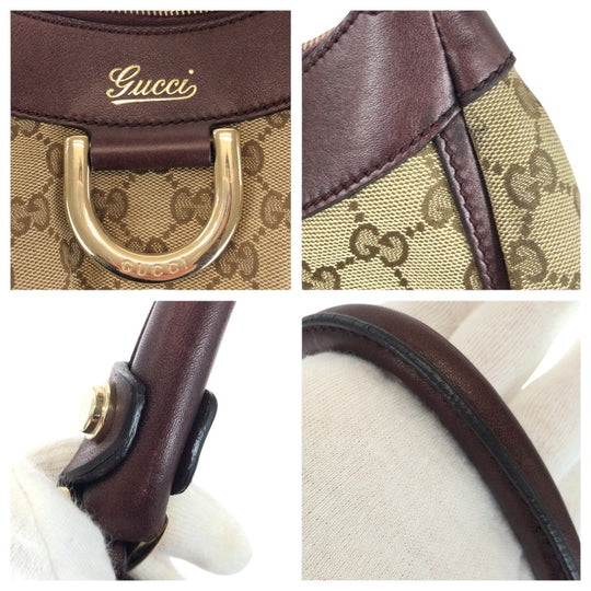 GUCCI Shoulder Bag 190525 GG canvas Beige Brown Gold Metal Abbey