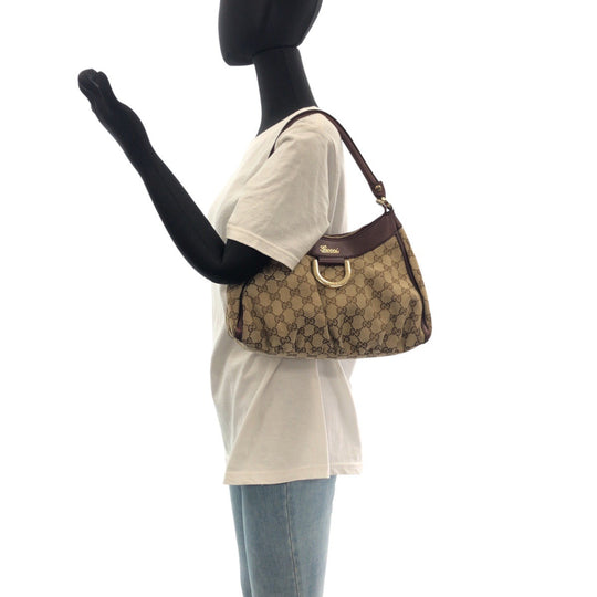 GUCCI Shoulder Bag 190525 GG canvas Beige Brown Gold Metal Abbey