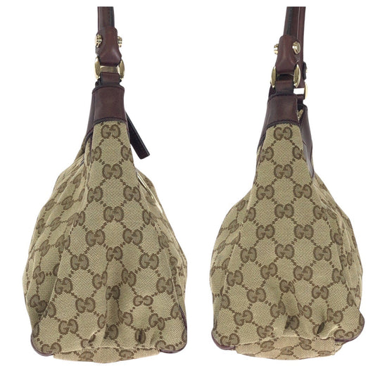 GUCCI Shoulder Bag 190525 GG canvas Beige Brown Gold Metal Abbey