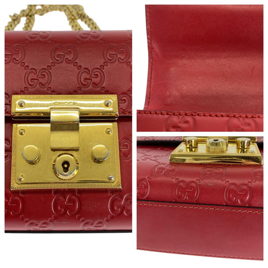GUCCI Shoulder Bag 409487 leather Red Guccissima Padlock