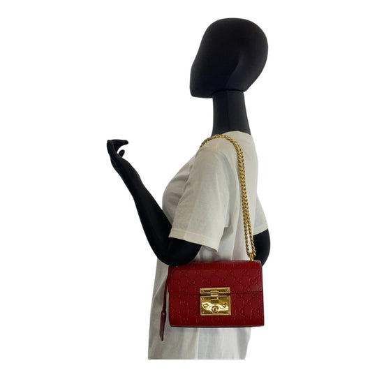 GUCCI Shoulder Bag 409487 leather Red Guccissima Padlock