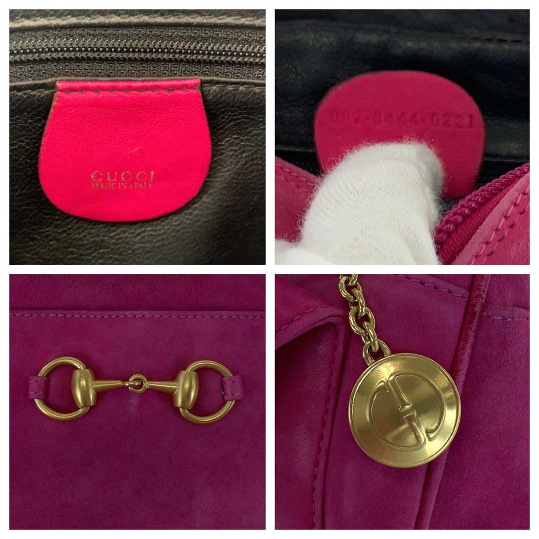 GUCCI Shoulder Bag 007 3444 0221 Suede pink Shoulder Bag pochette Old Gucci Horsebit Women Used Authentic