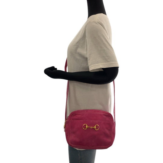 GUCCI Shoulder Bag 007 3444 0221 Suede pink Shoulder Bag pochette Old Gucci Horsebit Women Used Authentic