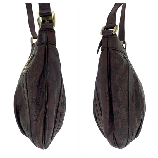 GUCCI Shoulder Bag 203257 leather Brown Shoulder Bag pochette Abby Guccissima Women Used Authentic