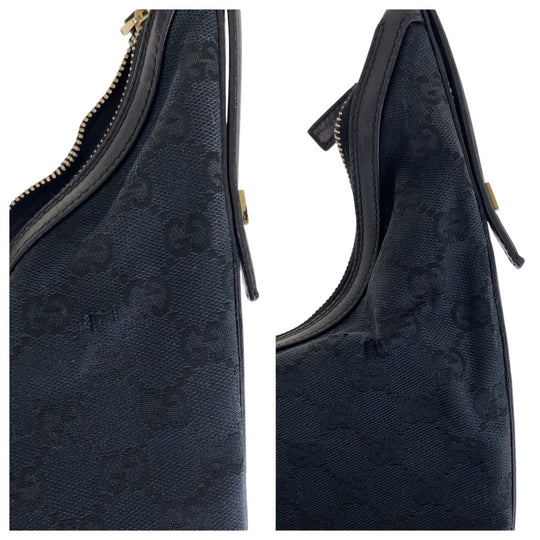 GUCCI Shoulder Bag 001 4288 GG canvas, leather Black GoldMetal Shoulder Bag handbag Women Used Authentic