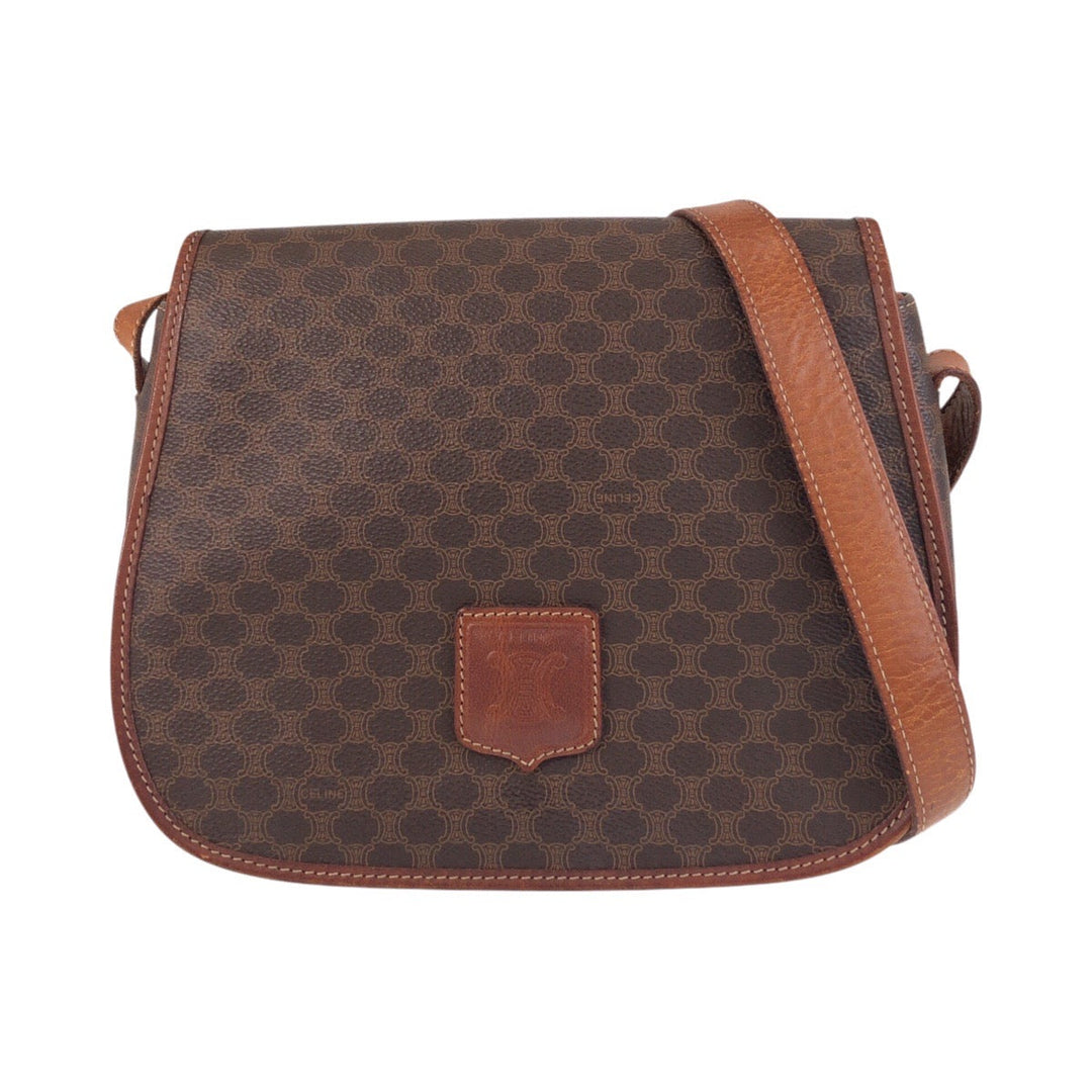 CELINE Shoulder Bag PVC Brown Gold Metal Macadam
