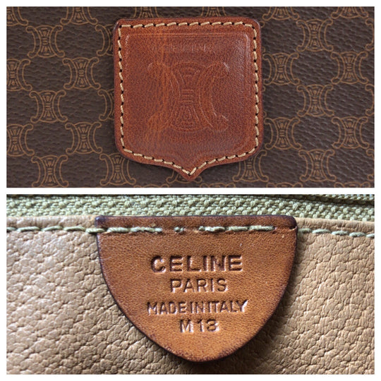CELINE Shoulder Bag PVC Brown Gold Metal Macadam