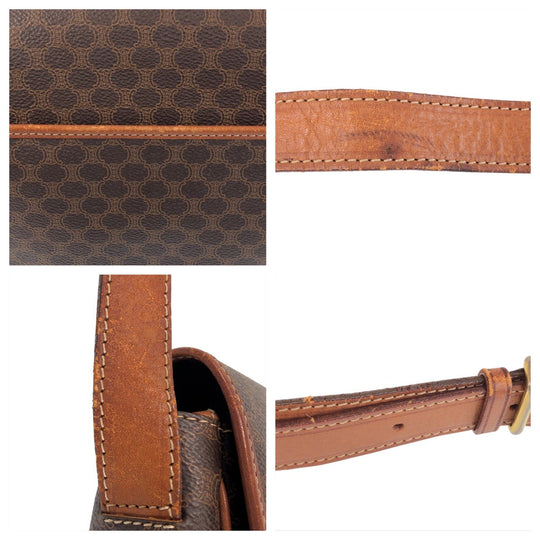 CELINE Shoulder Bag PVC Brown Gold Metal Macadam