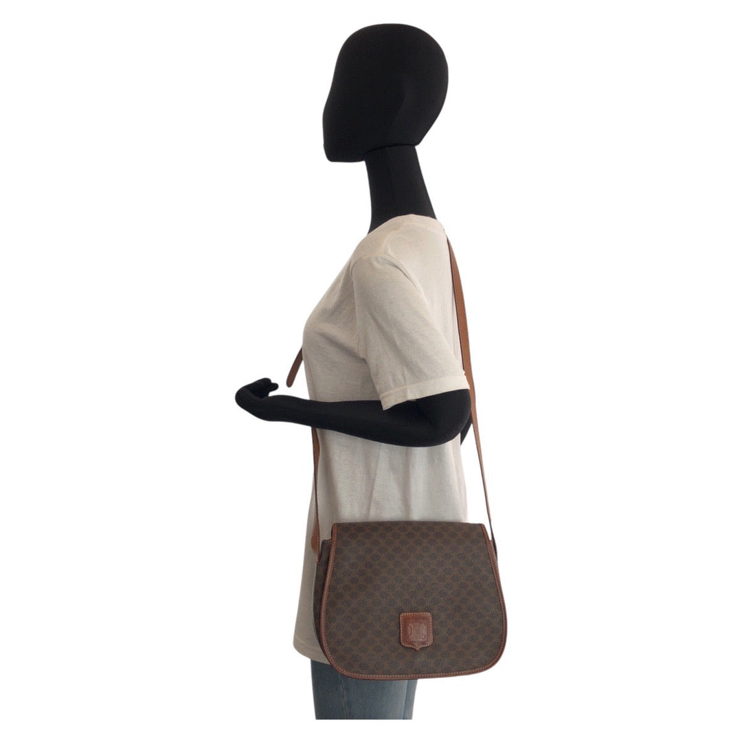 CELINE Shoulder Bag PVC Brown Gold Metal Macadam