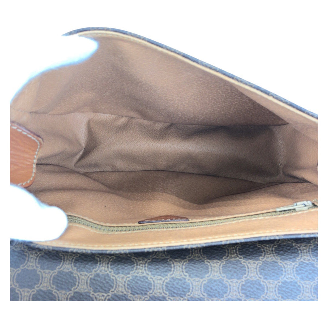 CELINE Shoulder Bag PVC Brown Gold Metal Macadam