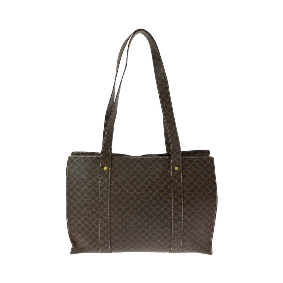 CELINE Tote Bag MC96 PVC Brown Gold Metal Tote Bag Shoulder Bag Macadam Pattern Women Used Authentic