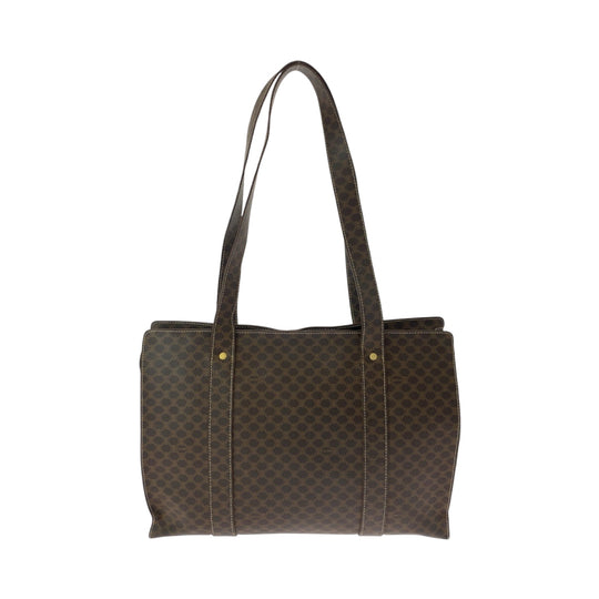 CELINE Tote Bag MC96 PVC Brown Gold Metal Tote Bag Shoulder Bag Macadam Pattern Women Used Authentic