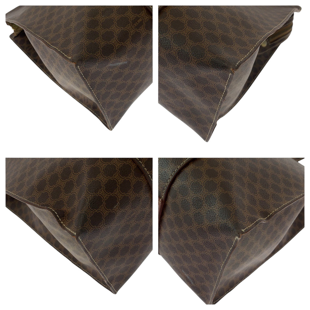 CELINE Tote Bag MC96 PVC Brown Gold Metal Tote Bag Shoulder Bag Macadam Pattern Women Used Authentic