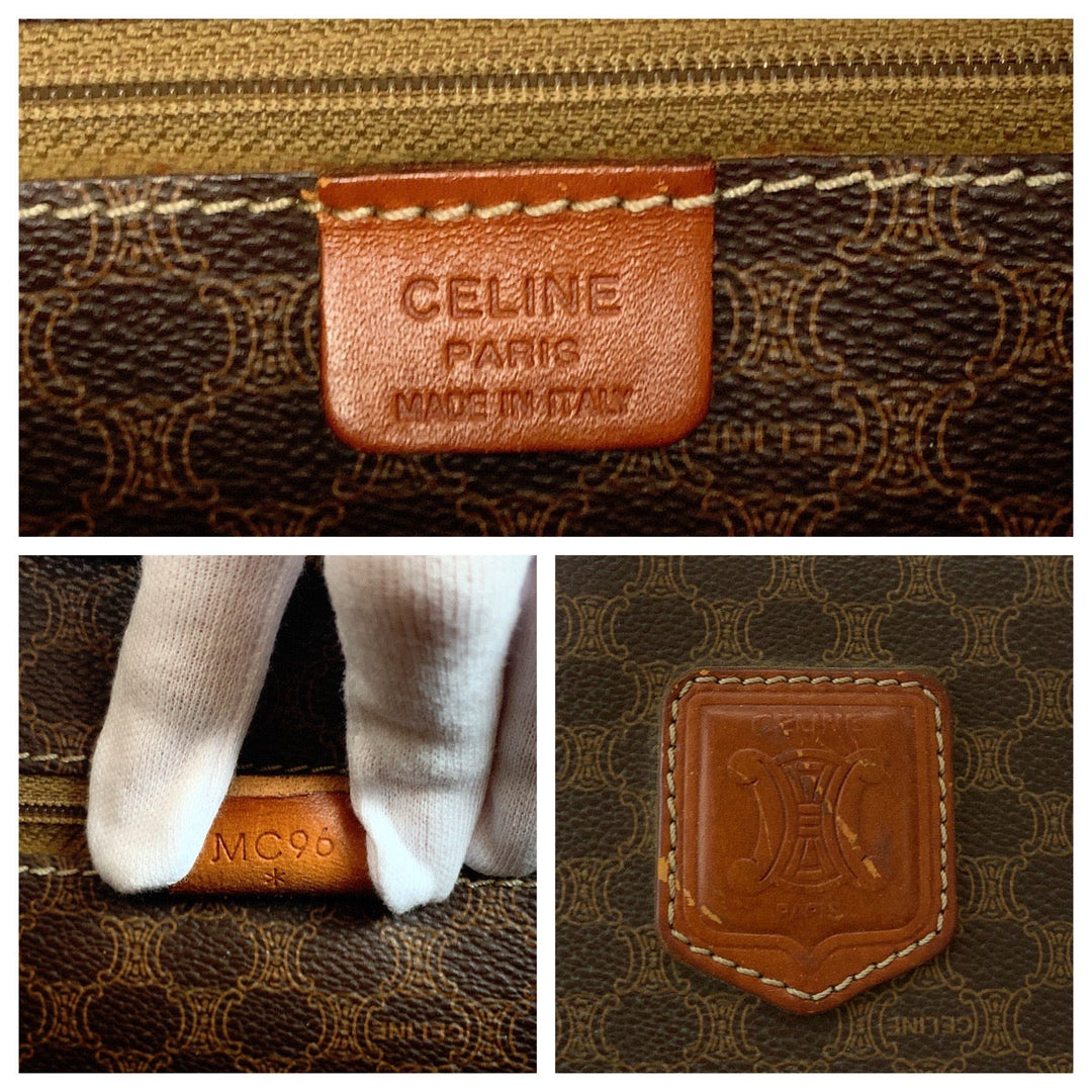CELINE Tote Bag MC96 PVC Brown Gold Metal Tote Bag Shoulder Bag Macadam Pattern Women Used Authentic