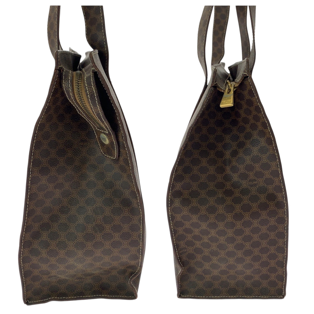 CELINE Tote Bag MC96 PVC Brown Gold Metal Tote Bag Shoulder Bag Macadam Pattern Women Used Authentic