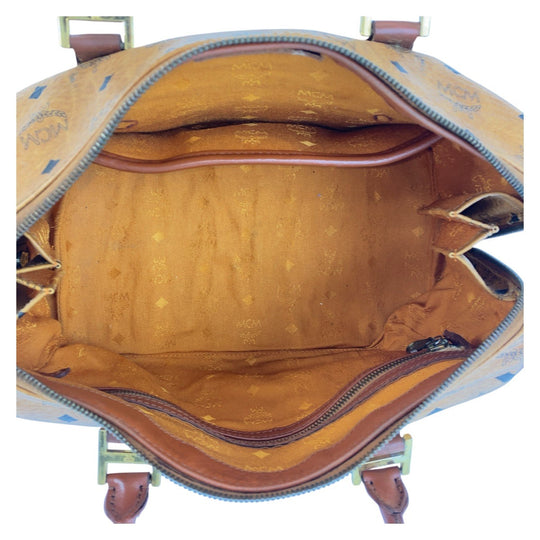 MCM Handbag leather Brown Gold Metal Handbag Boston Duffel bag Vicetos Women Used Authentic