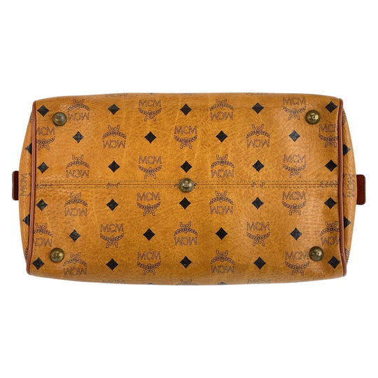 MCM Handbag leather Brown Gold Metal Handbag Boston Duffel bag Vicetos Women Used Authentic