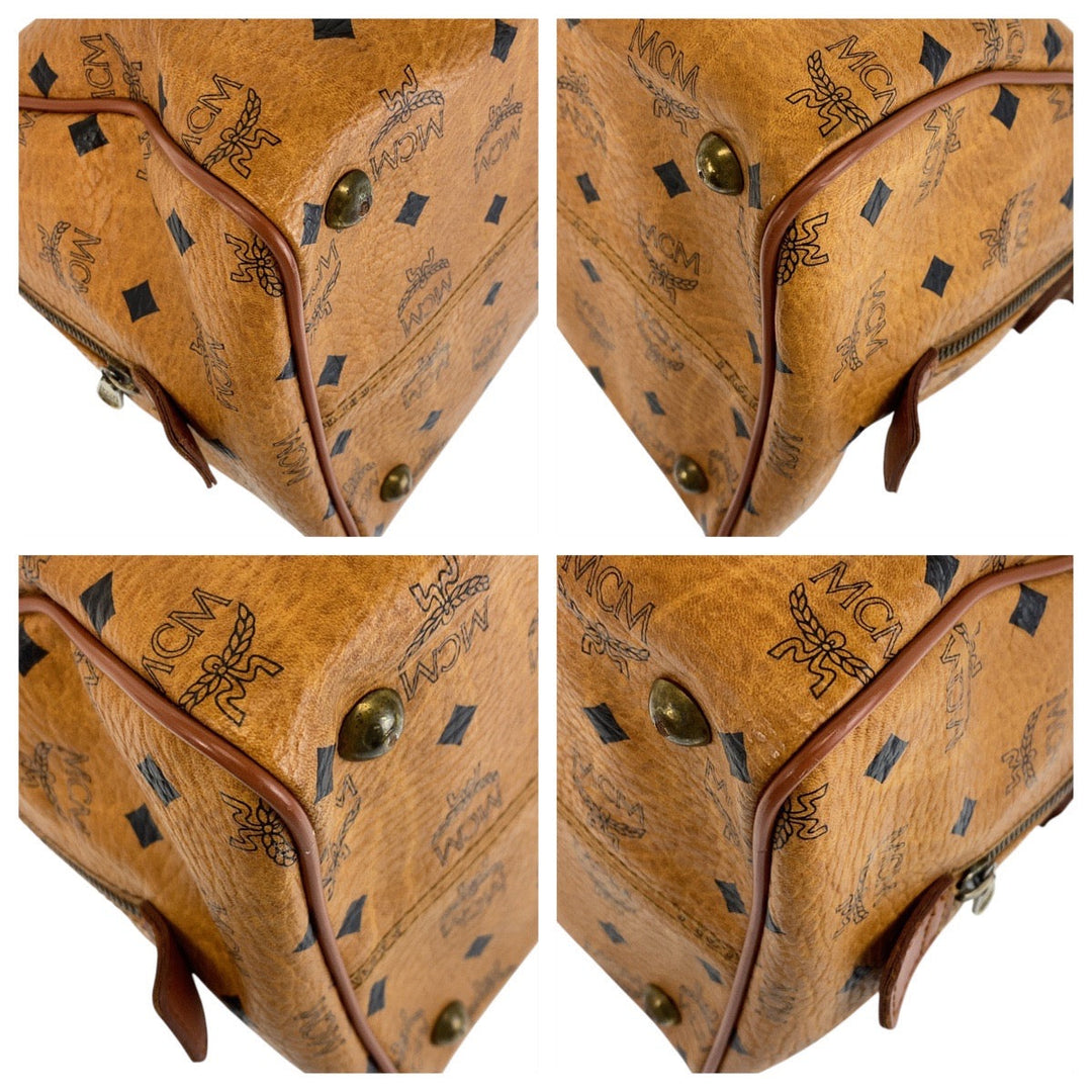 MCM Handbag leather Brown Gold Metal Handbag Boston Duffel bag Vicetos Women Used Authentic