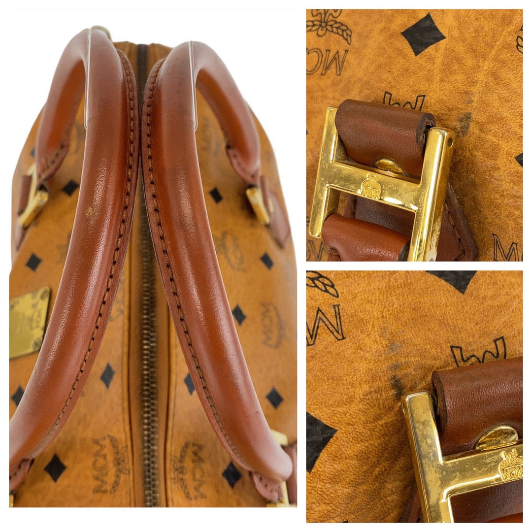 MCM Handbag leather Brown Gold Metal Handbag Boston Duffel bag Vicetos Women Used Authentic