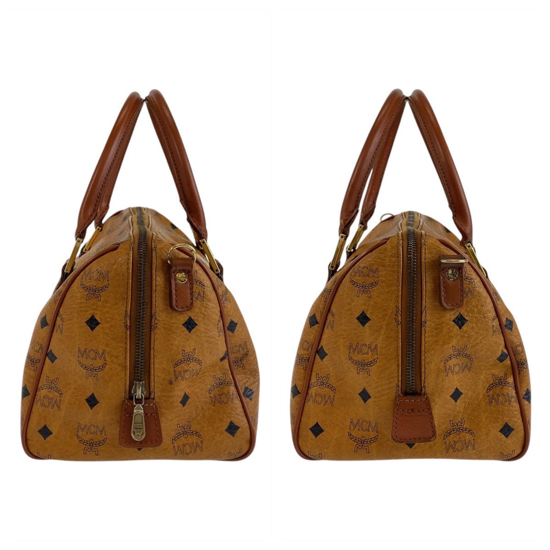 MCM Handbag leather Brown Gold Metal Handbag Boston Duffel bag Vicetos Women Used Authentic