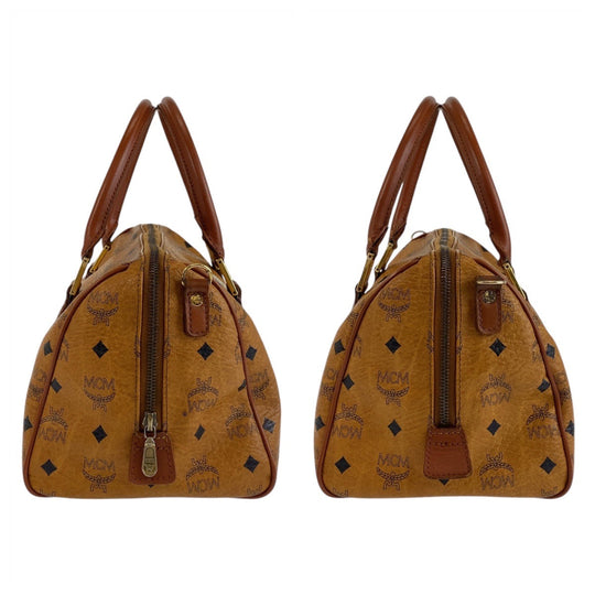 MCM Handbag leather Brown Gold Metal Handbag Boston Duffel bag Vicetos Women Used Authentic