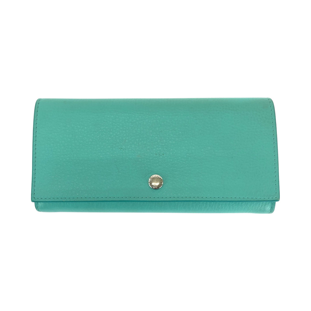 TIFFANY&Co. Long Wallet Purse leather blue Continental