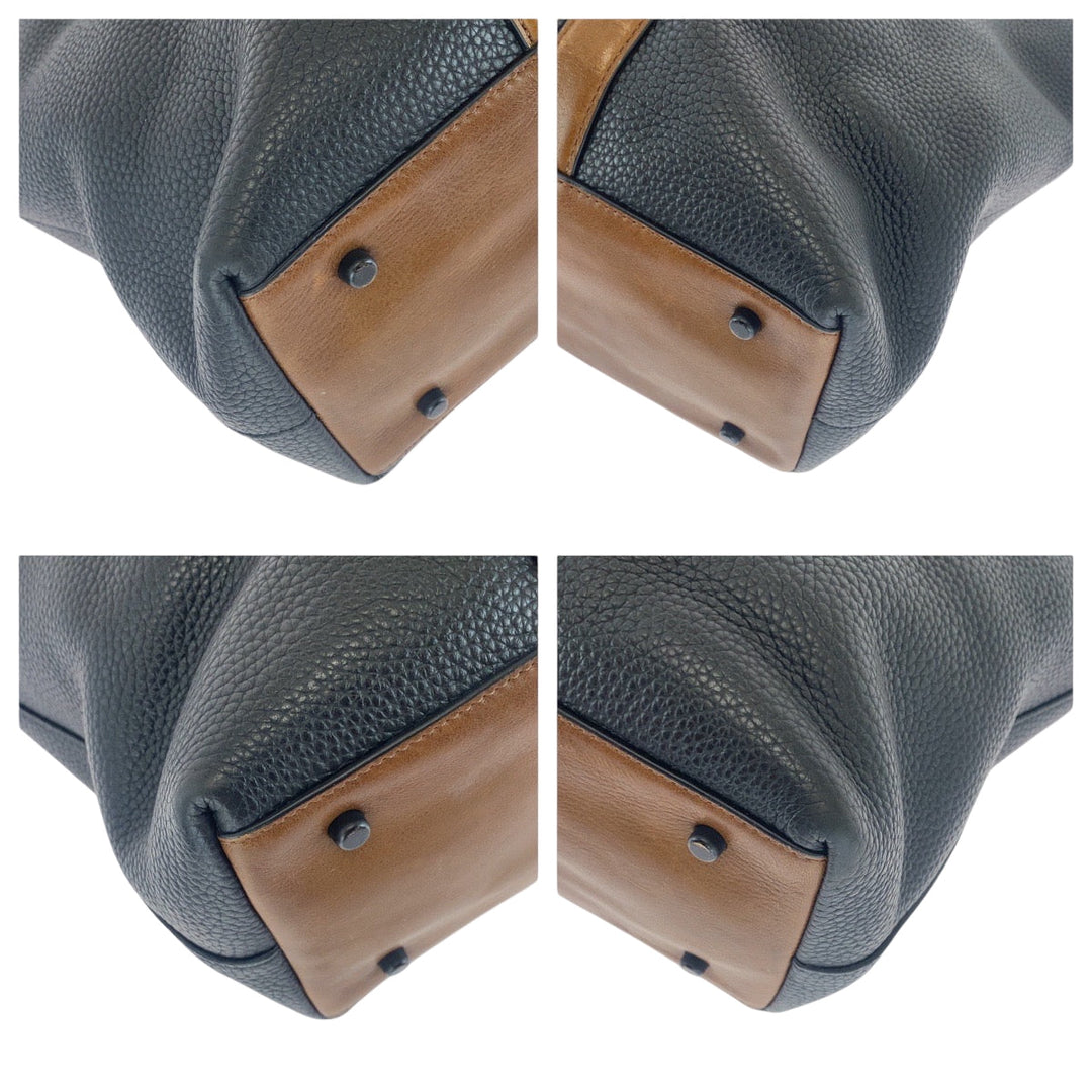 COACH Tote Bag leather Black Brown Black Metal Tote Bag Business Bag 2way Metropolitan mens Used Authentic