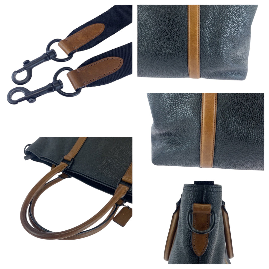 COACH Tote Bag leather Black Brown Black Metal Tote Bag Business Bag 2way Metropolitan mens Used Authentic