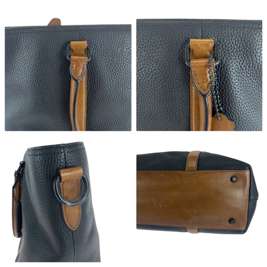 COACH Tote Bag leather Black Brown Black Metal Tote Bag Business Bag 2way Metropolitan mens Used Authentic