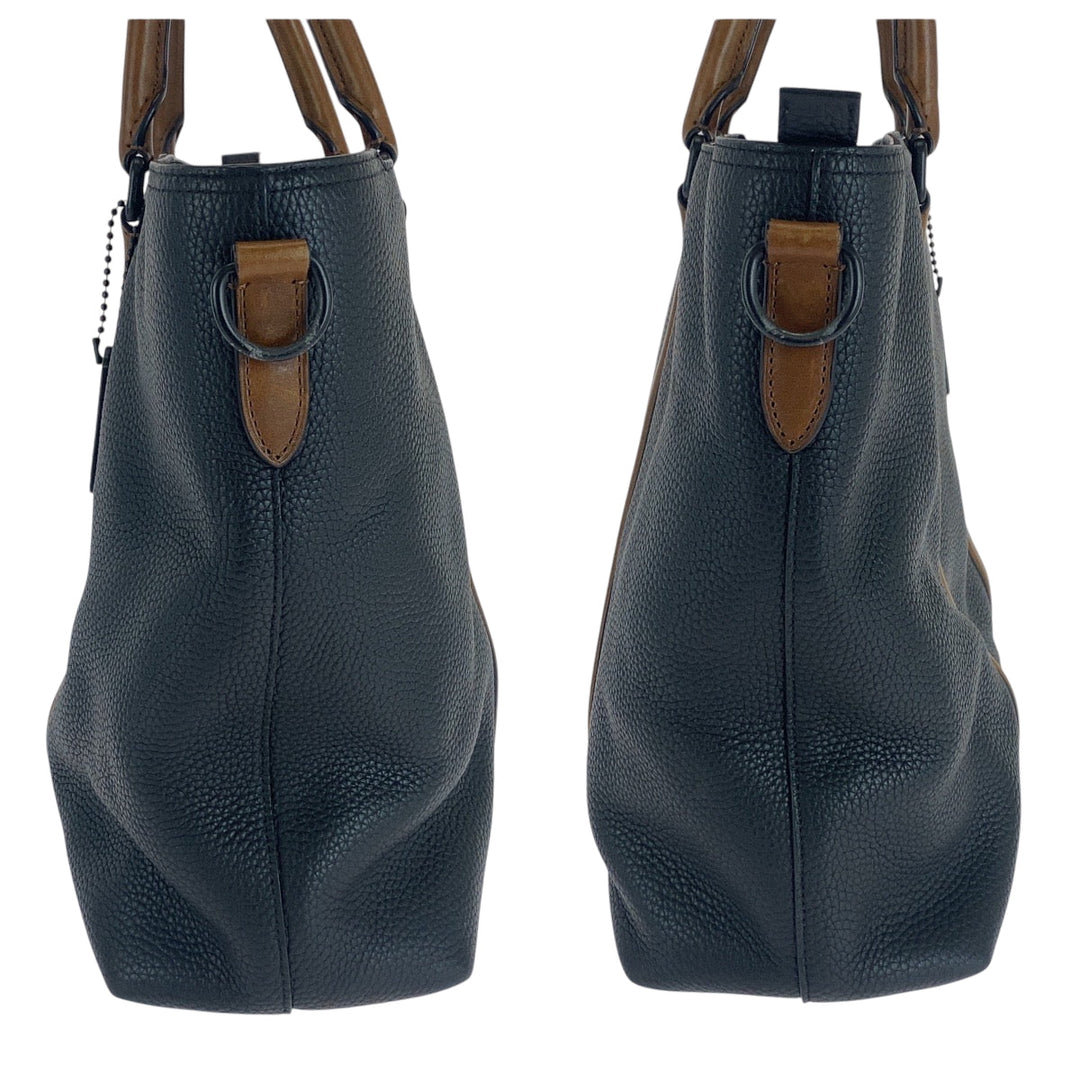 COACH Tote Bag leather Black Brown Black Metal Tote Bag Business Bag 2way Metropolitan mens Used Authentic