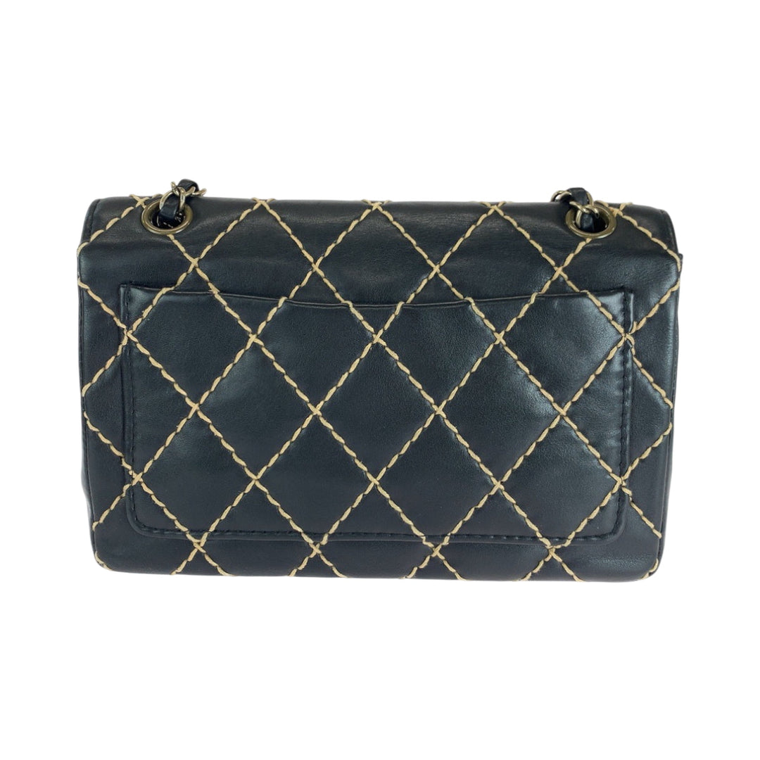 CHANEL Shoulder Bag lambskin Black GoldMetal Wild stitch COCO Mark Turnlock